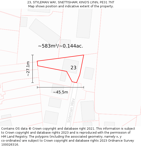 23, STYLEMAN WAY, SNETTISHAM, KING'S LYNN, PE31 7NT: Plot and title map