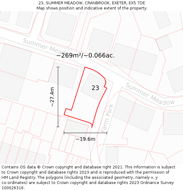 23, SUMMER MEADOW, CRANBROOK, EXETER, EX5 7DE: Plot and title map