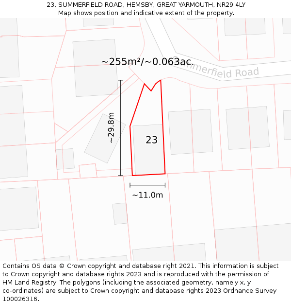 23, SUMMERFIELD ROAD, HEMSBY, GREAT YARMOUTH, NR29 4LY: Plot and title map