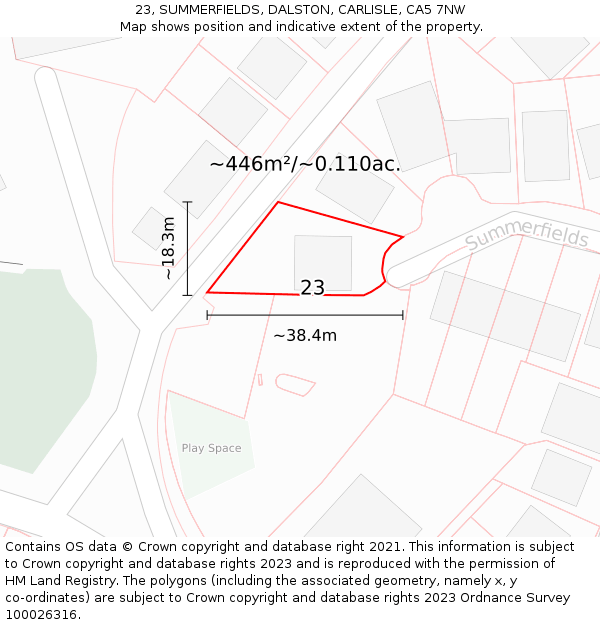 23, SUMMERFIELDS, DALSTON, CARLISLE, CA5 7NW: Plot and title map