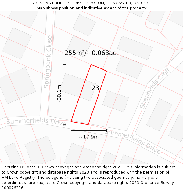23, SUMMERFIELDS DRIVE, BLAXTON, DONCASTER, DN9 3BH: Plot and title map