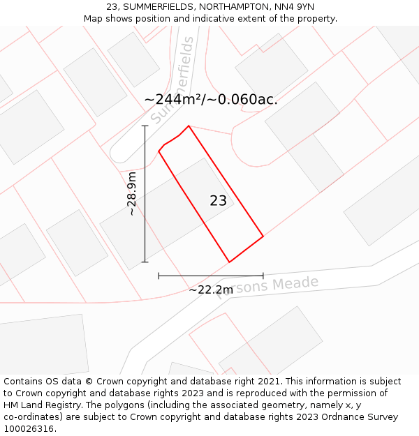 23, SUMMERFIELDS, NORTHAMPTON, NN4 9YN: Plot and title map