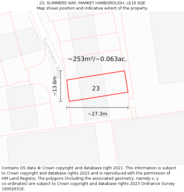 23, SUMMERS WAY, MARKET HARBOROUGH, LE16 9QE: Plot and title map