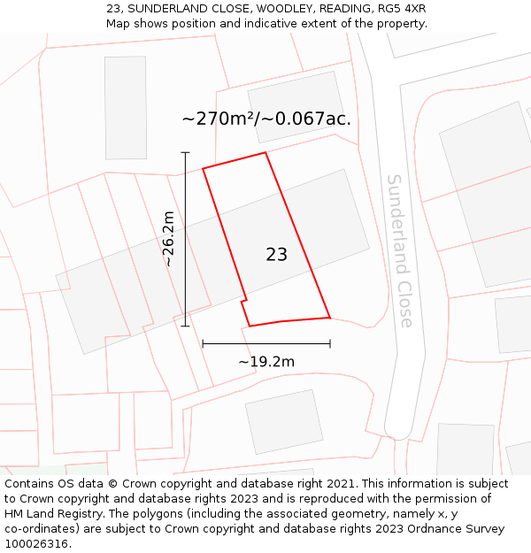 23, SUNDERLAND CLOSE, WOODLEY, READING, RG5 4XR: Plot and title map