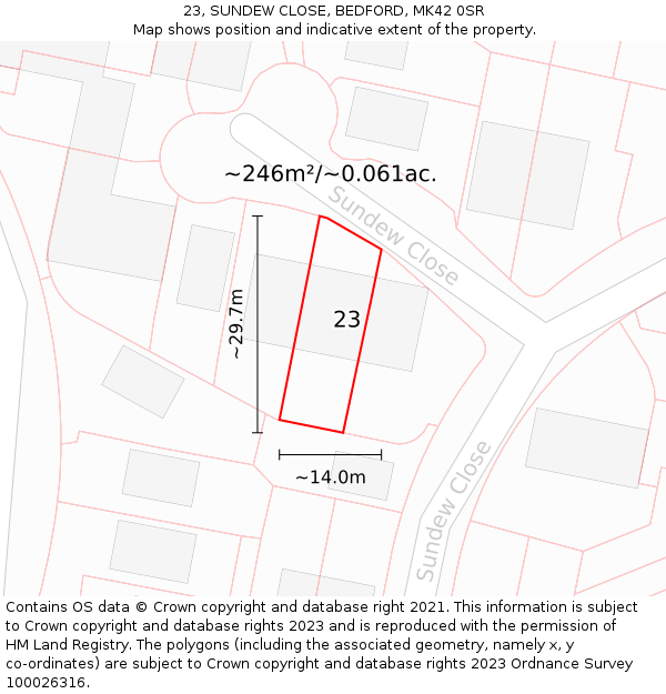 23, SUNDEW CLOSE, BEDFORD, MK42 0SR: Plot and title map