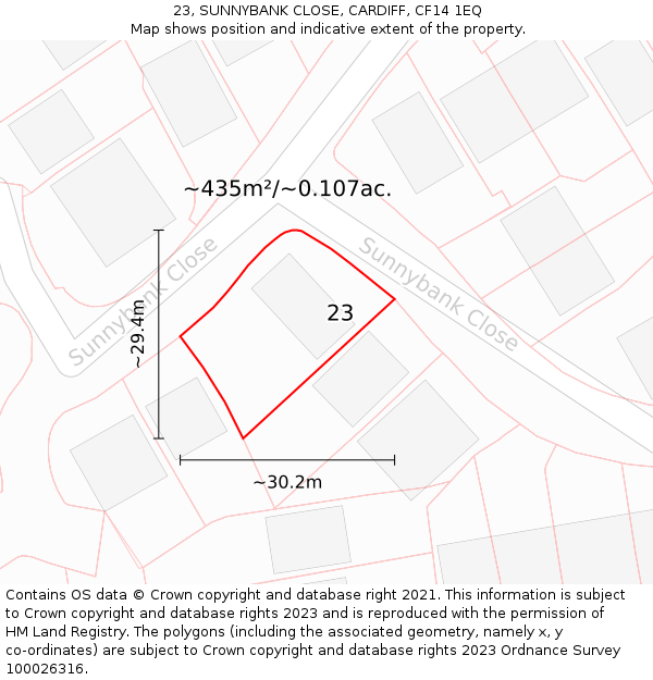 23, SUNNYBANK CLOSE, CARDIFF, CF14 1EQ: Plot and title map