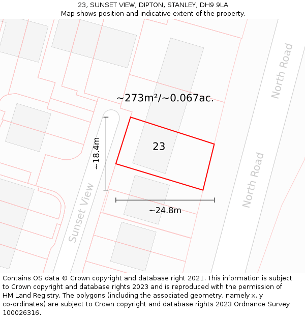 23, SUNSET VIEW, DIPTON, STANLEY, DH9 9LA: Plot and title map