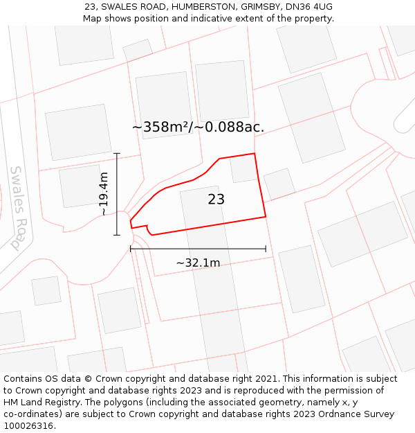 23, SWALES ROAD, HUMBERSTON, GRIMSBY, DN36 4UG: Plot and title map