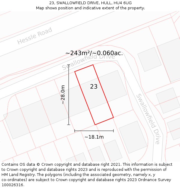 23, SWALLOWFIELD DRIVE, HULL, HU4 6UG: Plot and title map