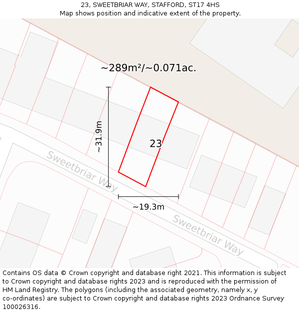 23, SWEETBRIAR WAY, STAFFORD, ST17 4HS: Plot and title map