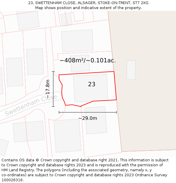 23, SWETTENHAM CLOSE, ALSAGER, STOKE-ON-TRENT, ST7 2XG: Plot and title map