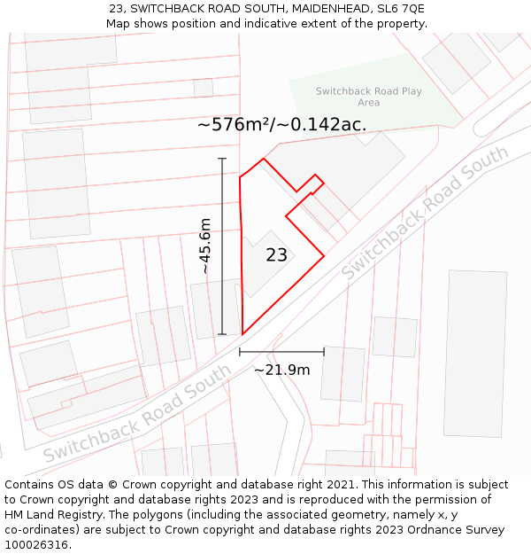 23, SWITCHBACK ROAD SOUTH, MAIDENHEAD, SL6 7QE: Plot and title map