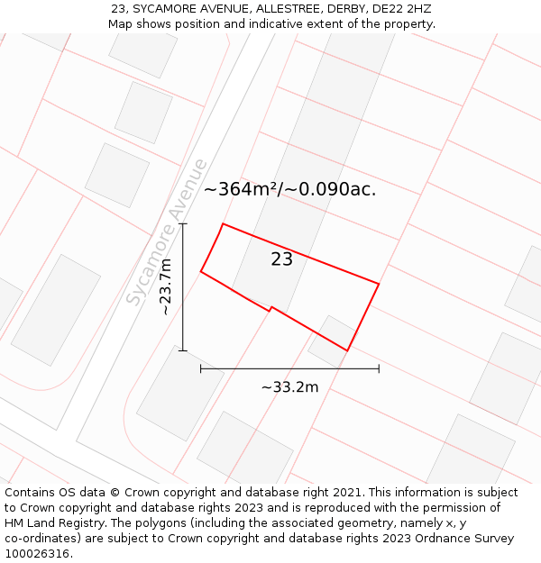 23, SYCAMORE AVENUE, ALLESTREE, DERBY, DE22 2HZ: Plot and title map