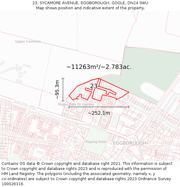 23, SYCAMORE AVENUE, EGGBOROUGH, GOOLE, DN14 0WU: Plot and title map