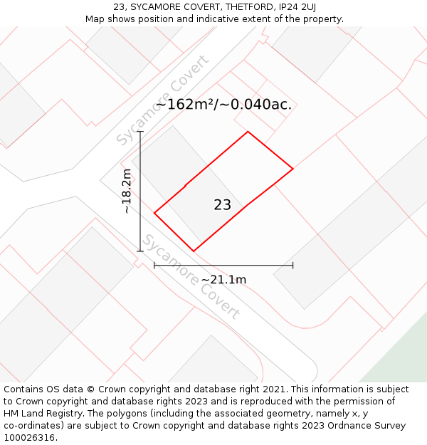 23, SYCAMORE COVERT, THETFORD, IP24 2UJ: Plot and title map