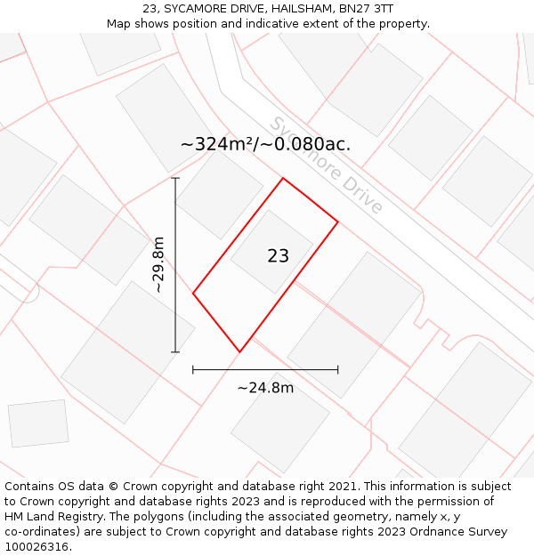 23, SYCAMORE DRIVE, HAILSHAM, BN27 3TT: Plot and title map