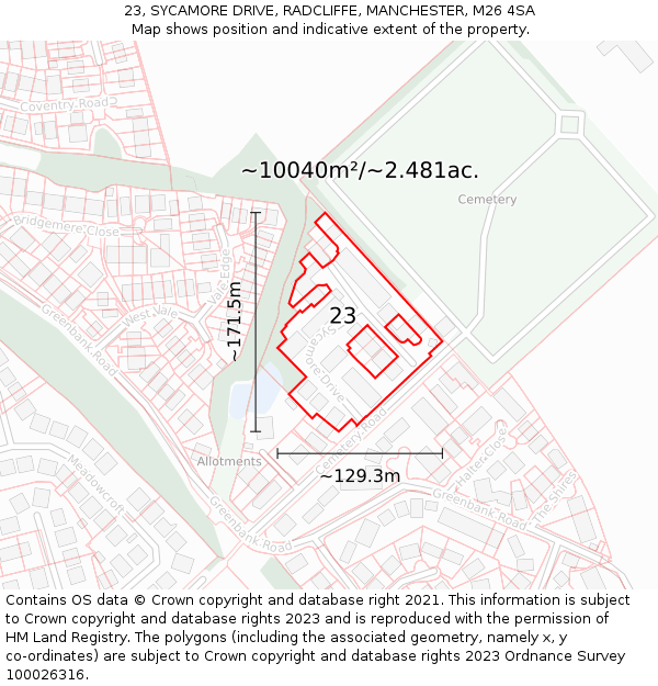 23, SYCAMORE DRIVE, RADCLIFFE, MANCHESTER, M26 4SA: Plot and title map