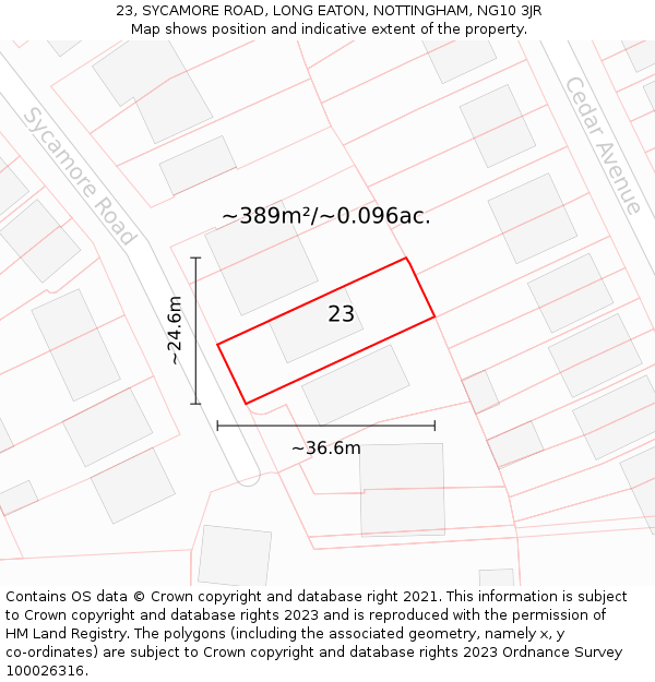 23, SYCAMORE ROAD, LONG EATON, NOTTINGHAM, NG10 3JR: Plot and title map