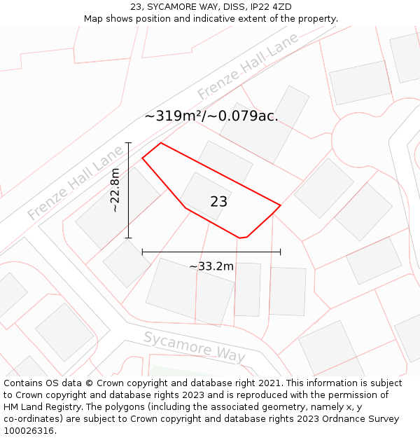23, SYCAMORE WAY, DISS, IP22 4ZD: Plot and title map