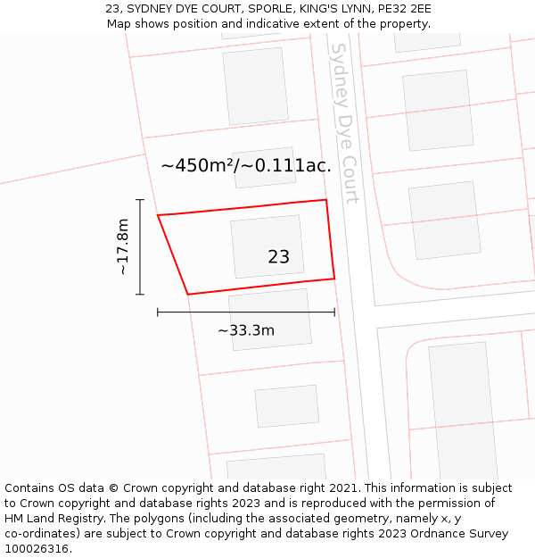 23, SYDNEY DYE COURT, SPORLE, KING'S LYNN, PE32 2EE: Plot and title map