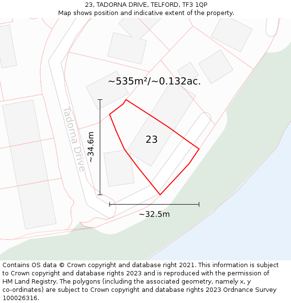 23, TADORNA DRIVE, TELFORD, TF3 1QP: Plot and title map
