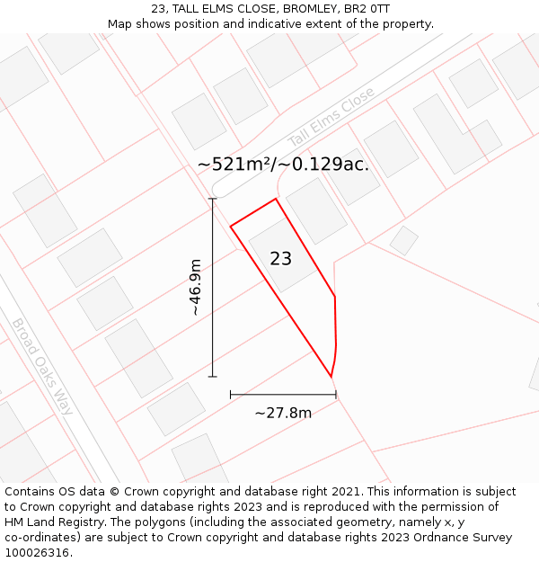 23, TALL ELMS CLOSE, BROMLEY, BR2 0TT: Plot and title map