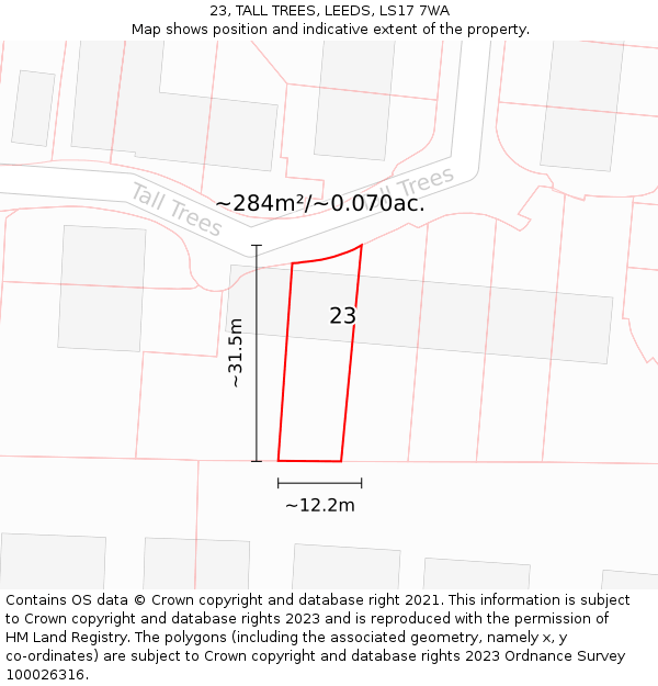 23, TALL TREES, LEEDS, LS17 7WA: Plot and title map