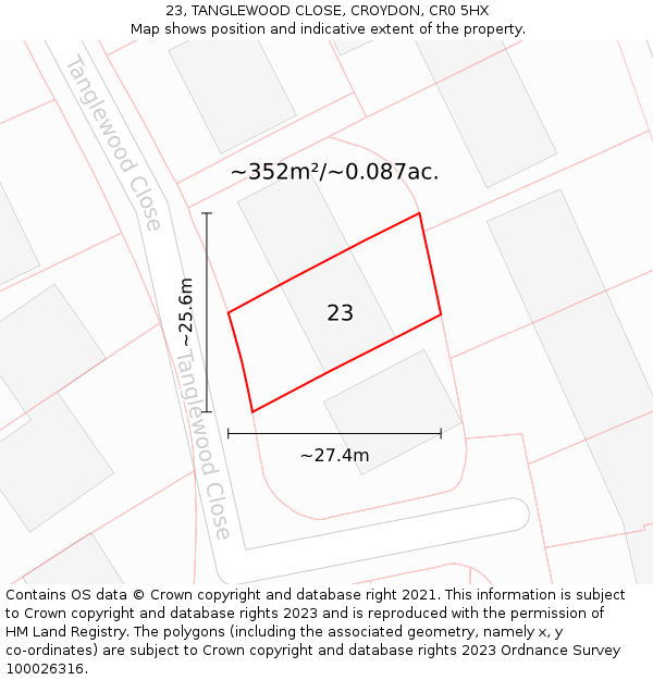 23, TANGLEWOOD CLOSE, CROYDON, CR0 5HX: Plot and title map