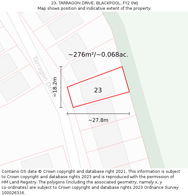 23, TARRAGON DRIVE, BLACKPOOL, FY2 0WJ: Plot and title map