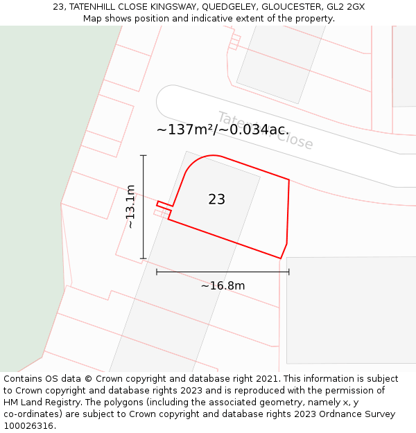 23, TATENHILL CLOSE KINGSWAY, QUEDGELEY, GLOUCESTER, GL2 2GX: Plot and title map