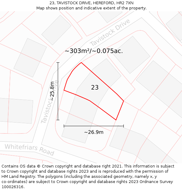 23, TAVISTOCK DRIVE, HEREFORD, HR2 7XN: Plot and title map