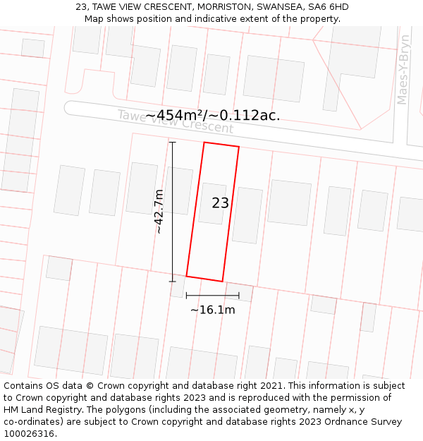 23, TAWE VIEW CRESCENT, MORRISTON, SWANSEA, SA6 6HD: Plot and title map