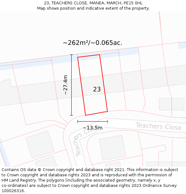 23, TEACHERS CLOSE, MANEA, MARCH, PE15 0HL: Plot and title map