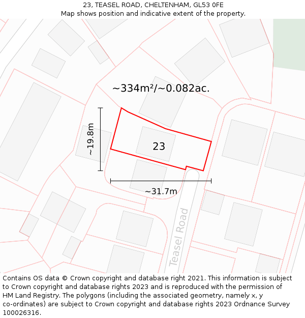 23, TEASEL ROAD, CHELTENHAM, GL53 0FE: Plot and title map