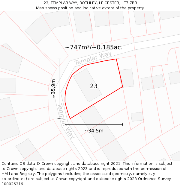 23, TEMPLAR WAY, ROTHLEY, LEICESTER, LE7 7RB: Plot and title map