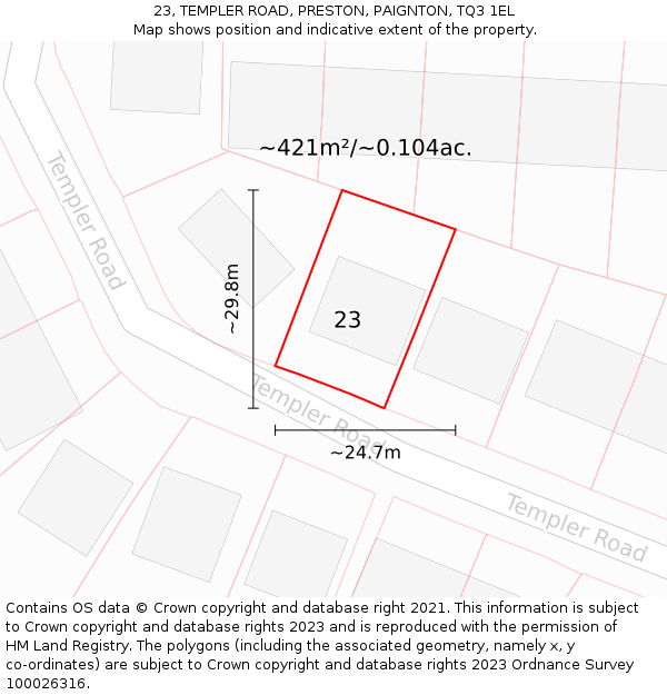 23, TEMPLER ROAD, PRESTON, PAIGNTON, TQ3 1EL: Plot and title map