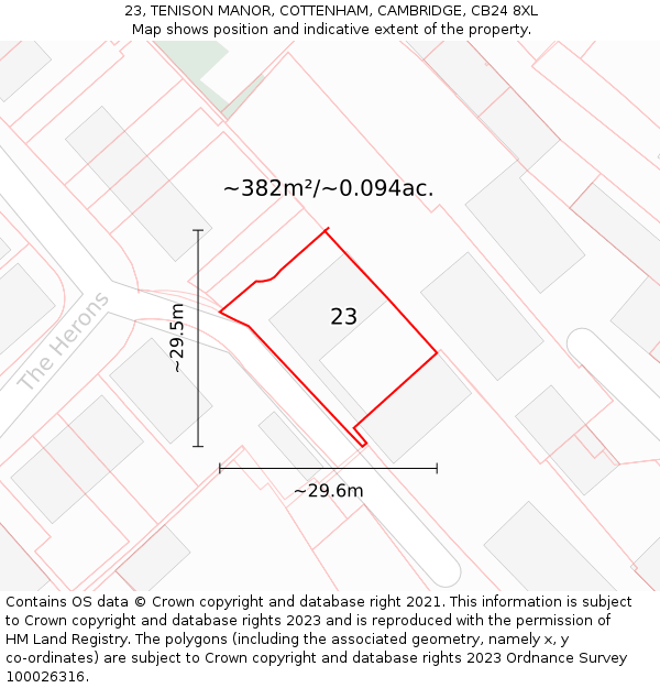 23, TENISON MANOR, COTTENHAM, CAMBRIDGE, CB24 8XL: Plot and title map