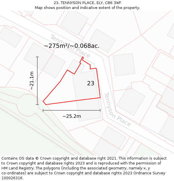 23, TENNYSON PLACE, ELY, CB6 3WF: Plot and title map