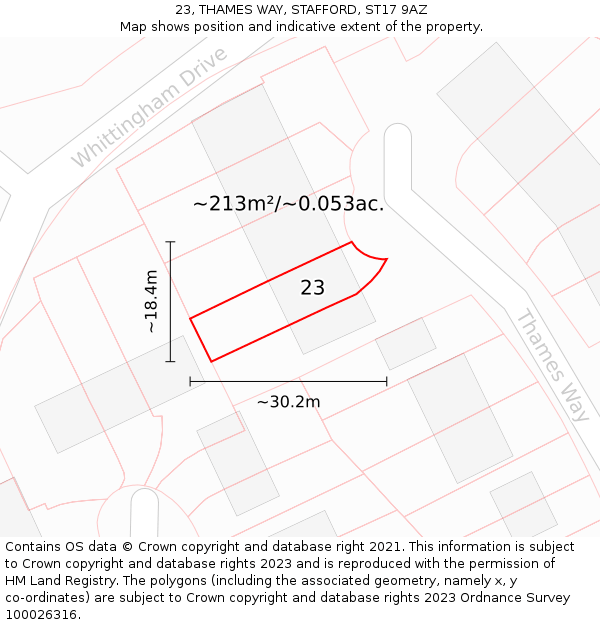 23, THAMES WAY, STAFFORD, ST17 9AZ: Plot and title map