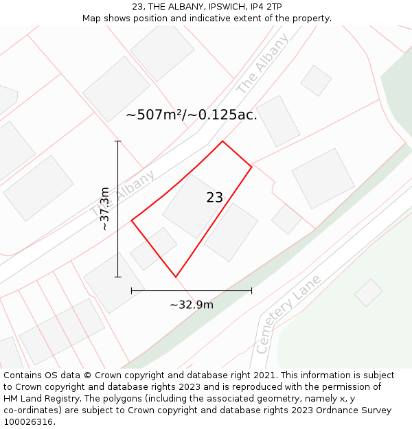 23, THE ALBANY, IPSWICH, IP4 2TP: Plot and title map