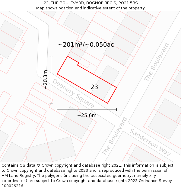 23, THE BOULEVARD, BOGNOR REGIS, PO21 5BS: Plot and title map