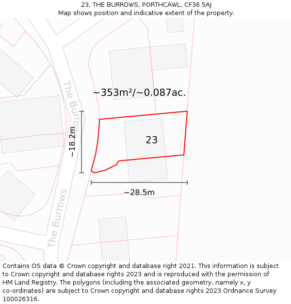 23, THE BURROWS, PORTHCAWL, CF36 5AJ: Plot and title map