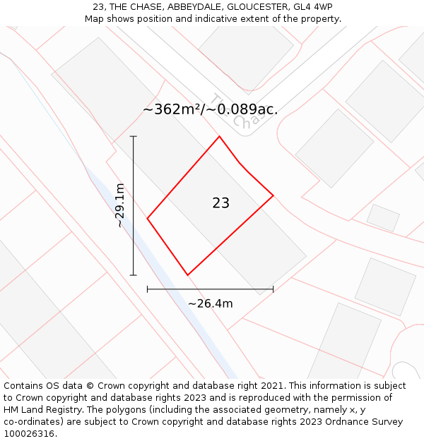 23, THE CHASE, ABBEYDALE, GLOUCESTER, GL4 4WP: Plot and title map