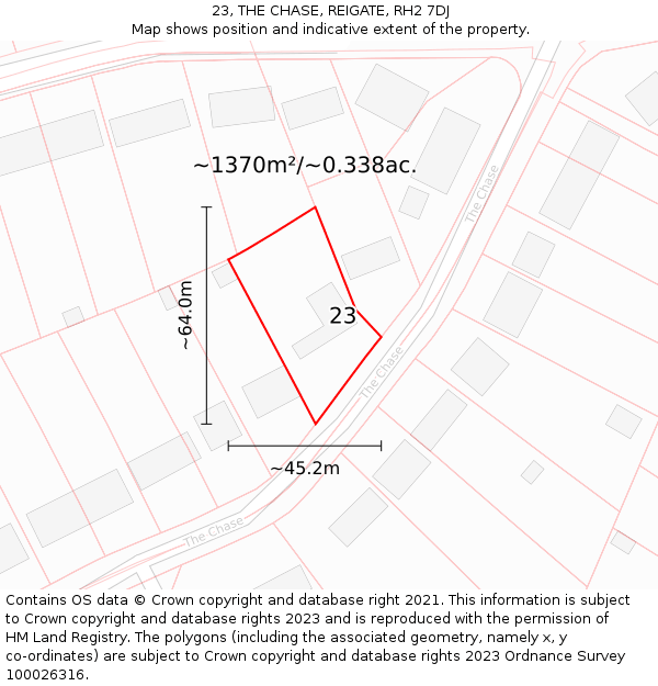 23, THE CHASE, REIGATE, RH2 7DJ: Plot and title map