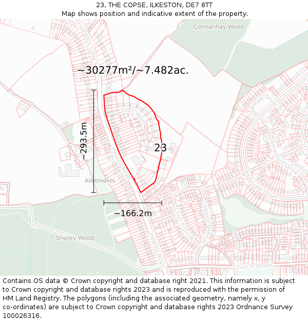 23, THE COPSE, ILKESTON, DE7 8TT: Plot and title map