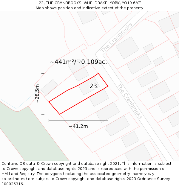 23, THE CRANBROOKS, WHELDRAKE, YORK, YO19 6AZ: Plot and title map