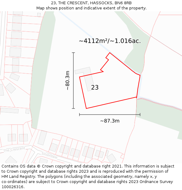 23, THE CRESCENT, HASSOCKS, BN6 8RB: Plot and title map