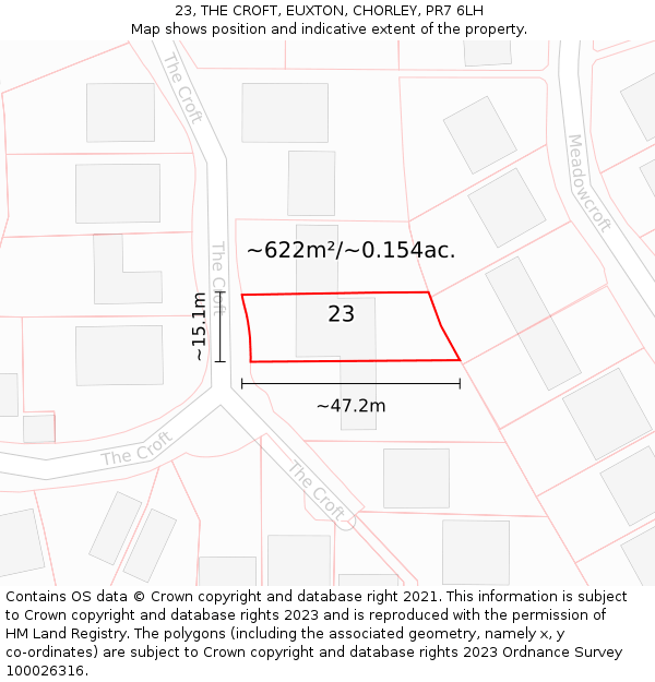 23, THE CROFT, EUXTON, CHORLEY, PR7 6LH: Plot and title map
