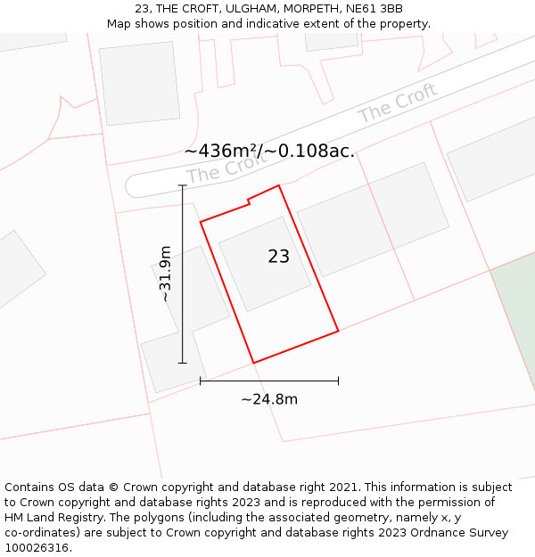 23, THE CROFT, ULGHAM, MORPETH, NE61 3BB: Plot and title map
