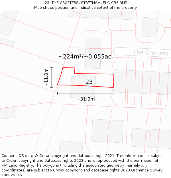 23, THE CROFTERS, STRETHAM, ELY, CB6 3NF: Plot and title map